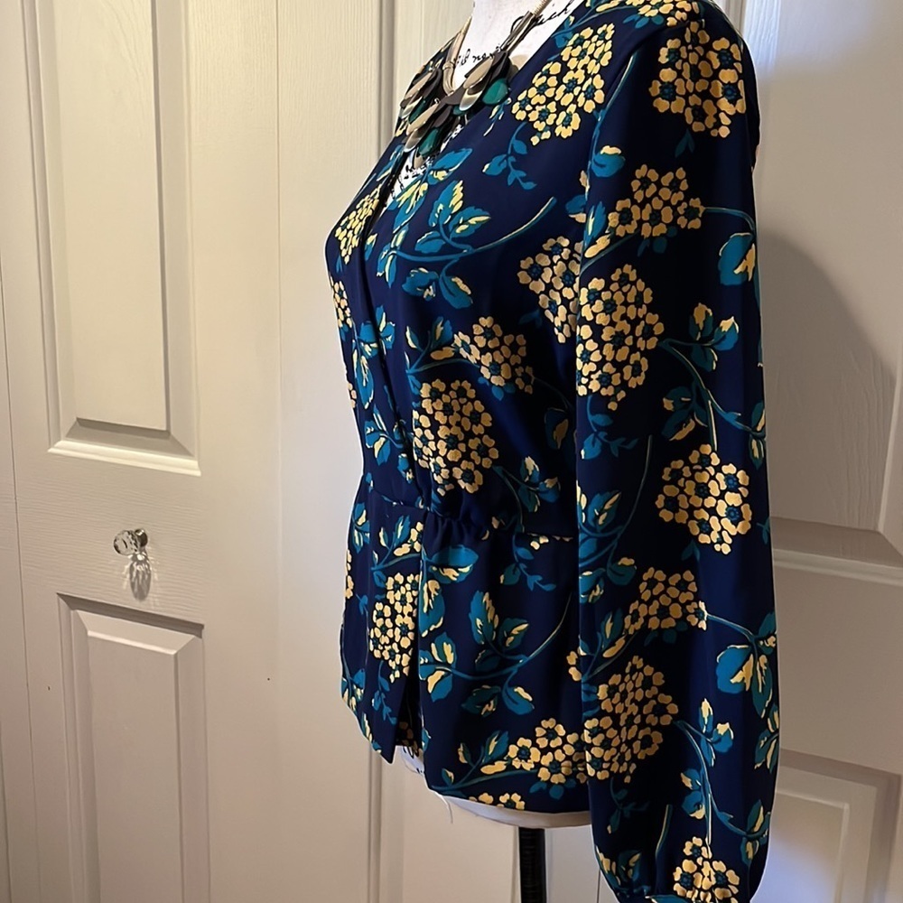 J. Crew Navy floral faux wrap long sleeve blouse Sz Small - Picture 7 of 10